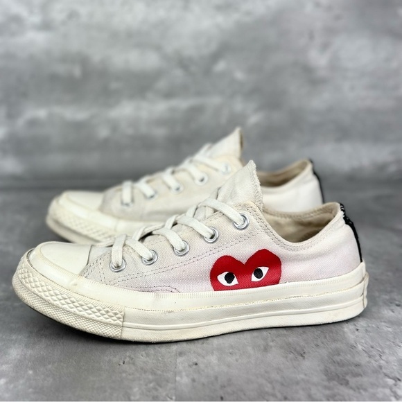 Converse Comme De Garcons Cream Heart Low Top Sneaker - Picture 3 of 11